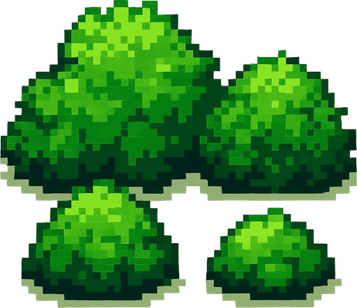 Generame arbustos pixelar.
In-Game asset.  2d.  High contrast.  No shadows