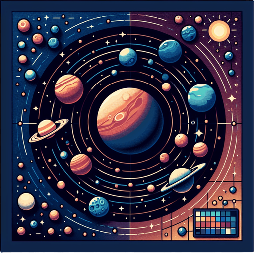 Le système solaire..
Single Game Texture. In-Game asset. 2d. Blank background. High contrast. No shadows.