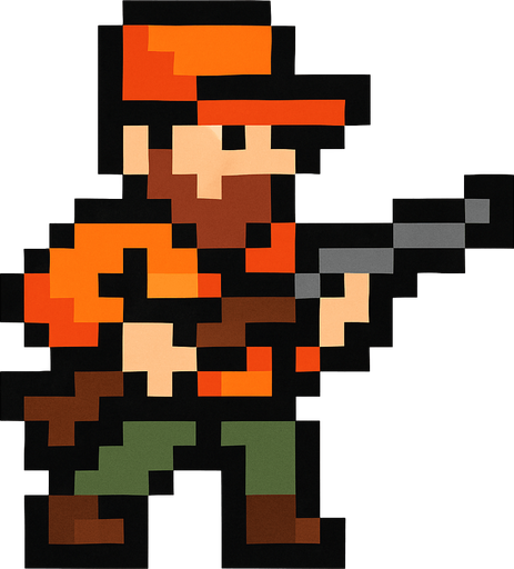 Hunter pixel.
In-Game asset.  2d.  High contrast.  No shadows