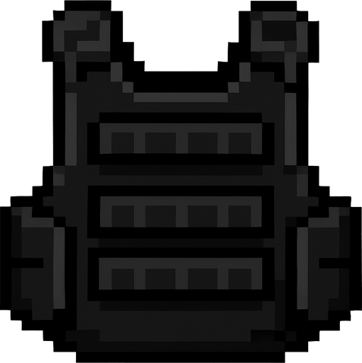 chaleco antibalas negro hecho con pixeles..
In-Game asset.  2d.  High contrast.  No shadows