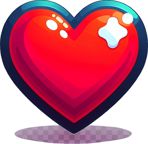 Single cartoon extra life heart. No drop shadows.
Single Game Texture. In-Game asset. 2d. Blank background. High contrast. No shadows.