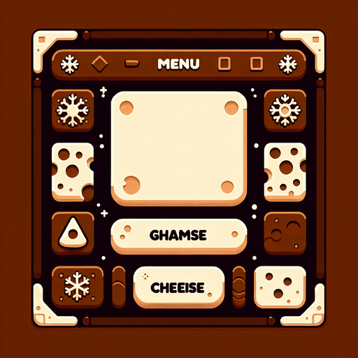 brown menu background, the frame is cheese, winter style Single Game Texture. In-Game asset. 2d. Blank background. High contrast. No shadows.