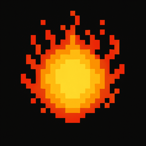 A round fireball projectile. Straight on view as if it’s coming straight towards the camera. Retro pixel art..
In-Game asset.  2d.  High contrast.  No shadows