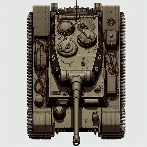 vertical 2d anime image style. german nazi ww2 battle tank. top down image.
Single Game Texture.  In-Game asset.  2d.  Blank background.  High contrast.  No shadows
