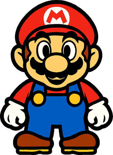 super mario facing camera.
In-Game asset.  2d.  High contrast.  No shadows