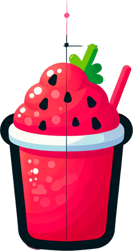 A nice glass of watermelon and strawberry slushice.
Single Game Texture. In-Game asset. 2d. Blank background. High contrast. No shadows.