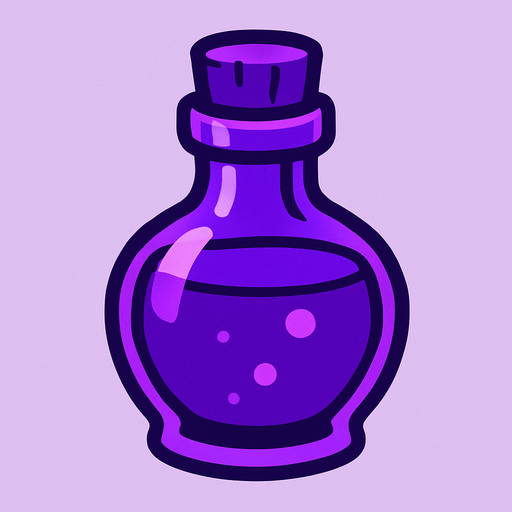 purple potion bottle filled with purple liquid.
In-Game asset.  2d.  High contrast.  No shadows