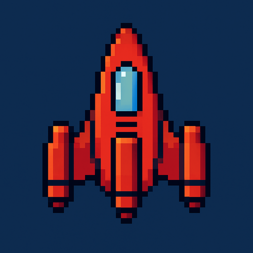 Pixel art Spaceship.
In-Game asset.  2d.  High contrast.  No shadows