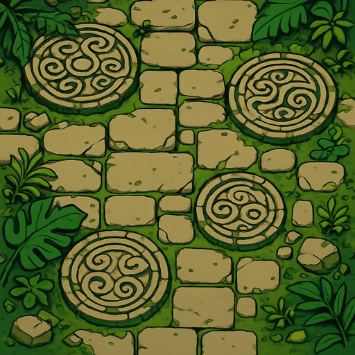The ground for an ancient jungle temple.
In-Game asset.  2d.  High contrast.  No shadows