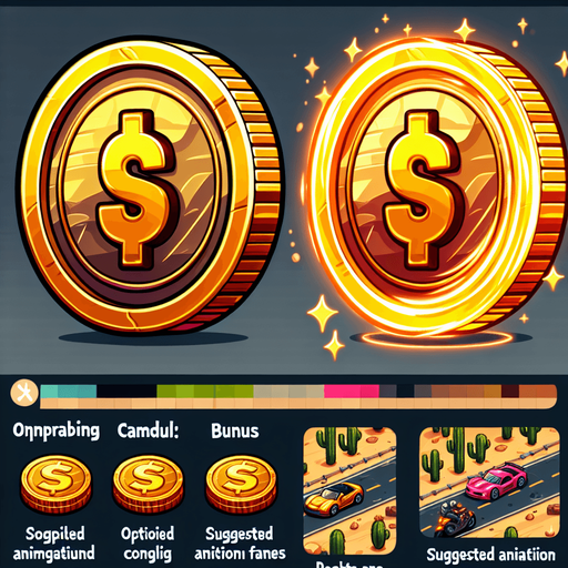 I need a 2D coin asset for my street racing game on the UPIT FRVR platform. Please provide:

A collectible coin with a shiny, gold appearance

Optional details: glow, sparkle, or animation frame for spinning

It should be easily visible on the road, with good contrast on desert backgrounds

Scalable and loopable for pickup patterns

Style: cartoony or arcade-friendly, matching fast-paced racing gameplay.
Single Game Texture.  In-Game asset.  2d.  Blank background.  High contrast.  No shadows
