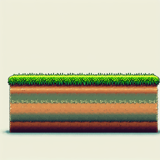 Side on. Dirt with grass. Full width. Super mario.
Blank background.  High contrast.  No shadows