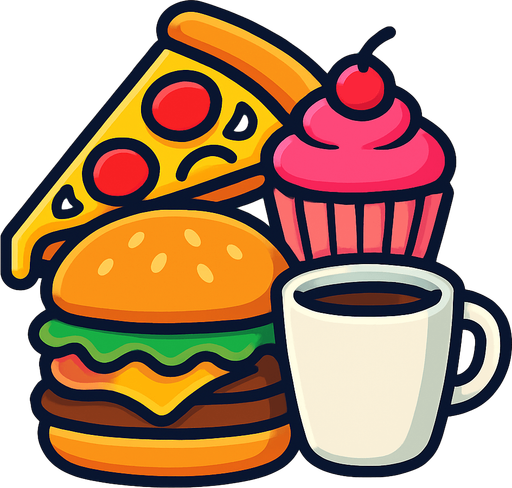 ultraburgerpizzacafecake.
In-Game asset.  2d.  High contrast.  No shadows