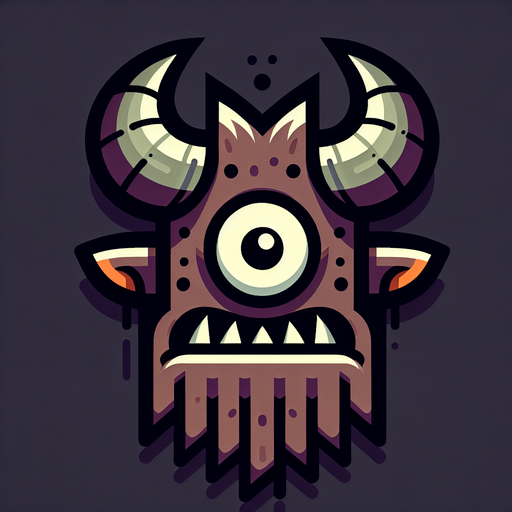 monster in flat shading style. Monster has chopped off horns and has lazy eye with scary teeth. think black borders
Single Game Texture.  In-Game asset.  2d.  Blank background.  High contrast.  No shadows