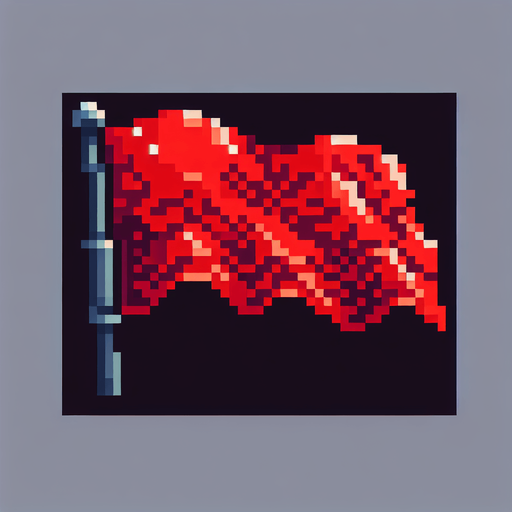 pixel art of a red flag.
Single Game Texture. In-Game asset. 2d. Blank background. High contrast. No shadows.