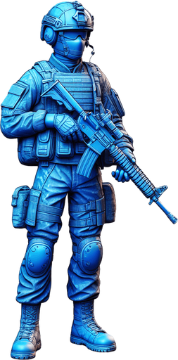 a blue toy soldier Single Game Texture. In-Game asset. 2d. Blank background. High contrast. No shadows.