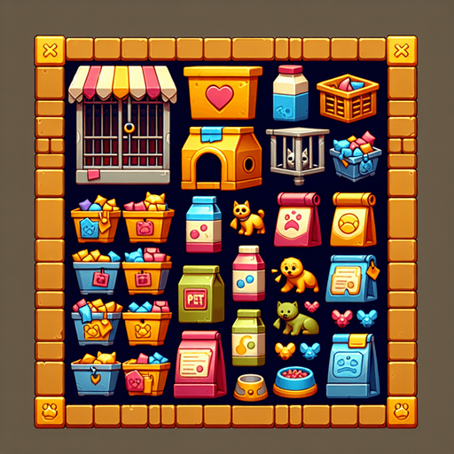 Pet store.
Single Game Texture.  In-Game asset.  2d.  Blank background.  High contrast.  No shadows