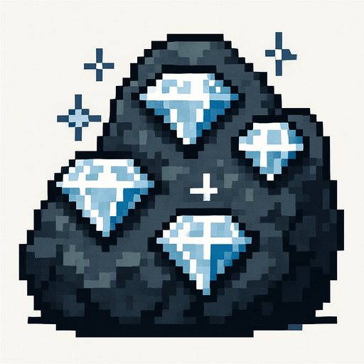 roca gris oscuro con diamantes.
In-Game asset.  2d.  High contrast.  No shadows. pixelart