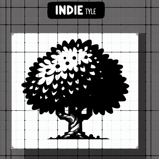 Tree, indie style, low resolution.
Single Game Texture. In-Game asset. 2d. Blank background. High contrast.