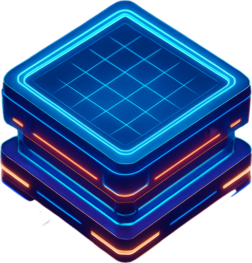 Pack top square of tower facing the screen to use it as a grid. future. seen from above. HD colors.