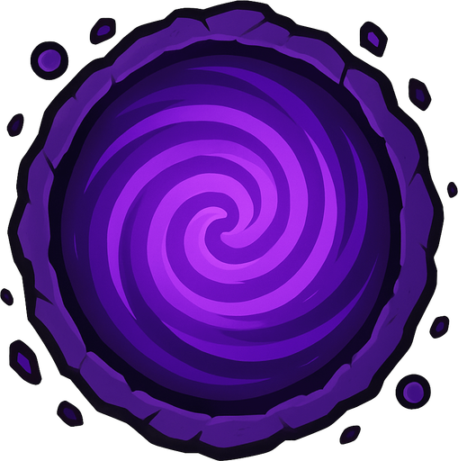 Un portal de color morado que tiene pinta de vortice.
In-Game asset.  2d.  High contrast.  No shadows