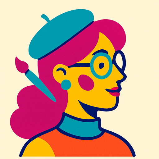 a creative woman profile photo.
In-Game asset.  2d.  High contrast.  No shadows