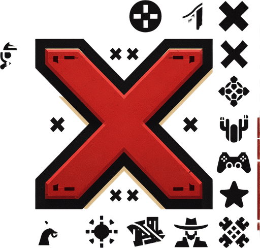 Red x western inspired.
Single Game Texture. In-Game asset. 2d. Blank background. High contrast. No shadows.