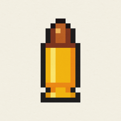 Bullet 2d top down pixilated.
In-Game asset.  2d.  High contrast.  No shadows