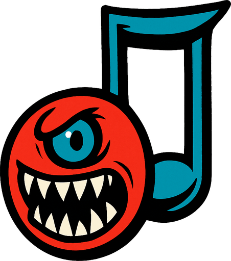 müzik notası olsun gözü ve keskin dişleri olsun.
In-Game asset.  2d.  High contrast.  No shadows