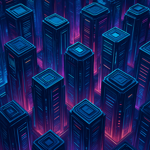 Pack top square of towers facing the screen to use it as a grid. future. seen from above. HD colors.