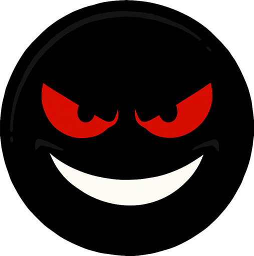 a black circle that is dark and evil and has red eyes and an evil smirk.
In-Game asset.  2d.  High contrast.  No shadows