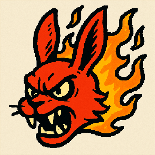 side scroller kepala evil kelinci berapi.
In-Game asset.  2d.  High contrast.  No shadows