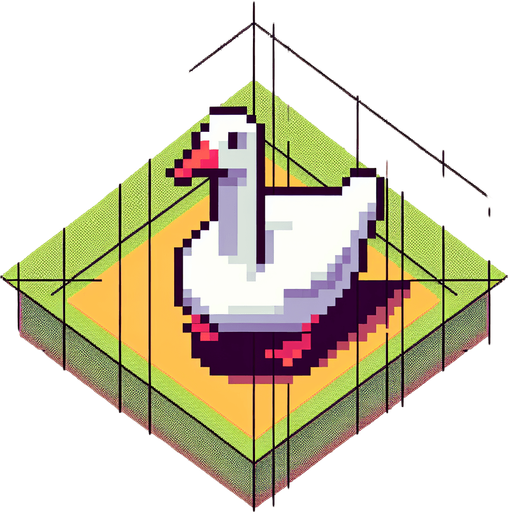 goose, top-down view.
Single Game Texture.  In-Game asset.  2d.  Blank background.  High contrast.  No shadows. simple pixel art