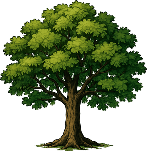 A realistic tree.
In-Game asset.  2d.  High contrast.  No shadows