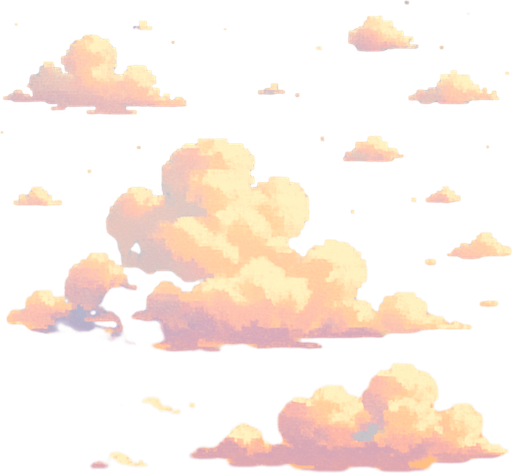 Morning sky background, fluffy white clouds, soft blue gradient, sunrise colors, peaceful atmosphere, 2D pixel art.
In-Game asset.  2d.  High contrast.  No shadows