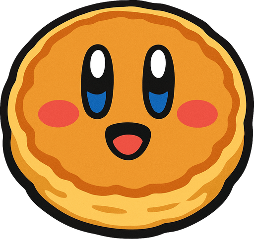 Pancake with a kirby face.
In-Game asset.  2d.  High contrast.  No shadows