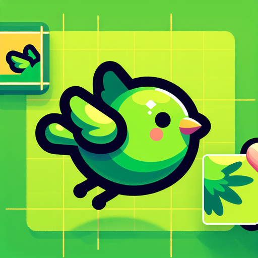 A happy little green bird flying..
Single Game Texture. In-Game asset. 2d. Blank background. High contrast. No shadows.