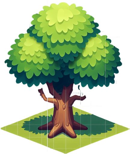 Tree Single Game Texture. In-Game asset. 2d. Blank background. High contrast. No shadows.