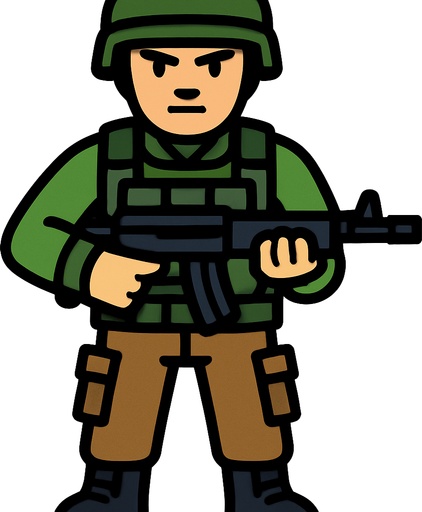 solider from front.
In-Game asset.  2d.  High contrast.  No shadows