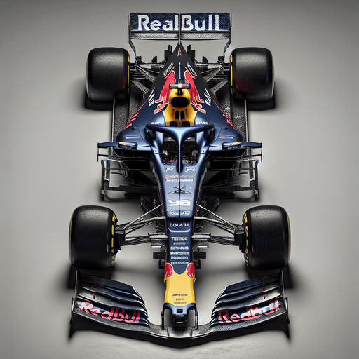 Photorealistic RedBull f1 car top view. 
Replace RedBull text to RealBull text.