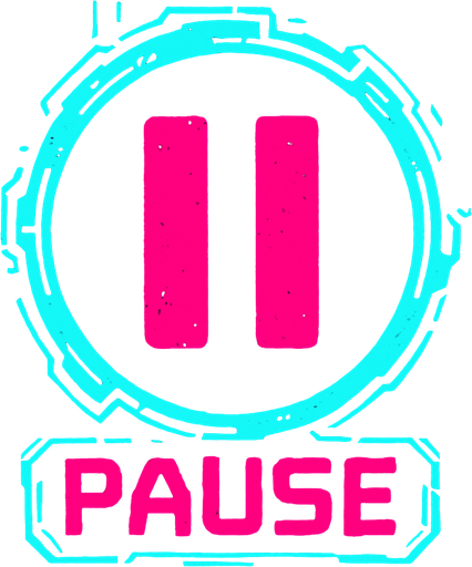 Cyberpunk style pause symbol.
In-Game asset.  2d.  High contrast.  No shadows