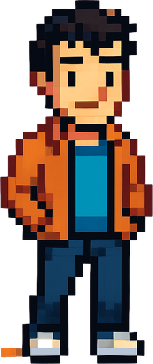 Personaje hombre casual mirando a la cámara pixel art.
In-Game asset.  2d.  High contrast.  No shadows