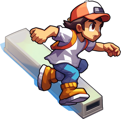 Single subway surfer character. Running upwards. Camera from right above.

Game Texture. In-Game asset. 2d. Pixelart. White background. Blank background. Low detail. High contrast.