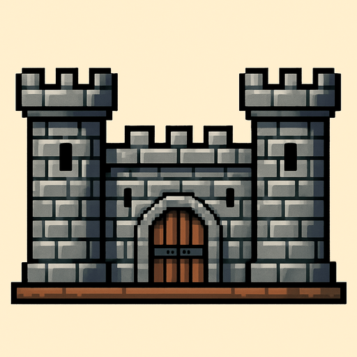 castle base, pixel art.
In-Game asset.  2d.  High contrast.  No shadows
