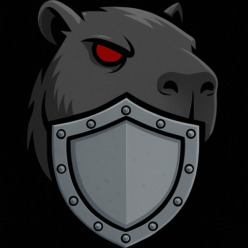 Ponle un escudo de metal delante de la cabeza. Tapando la boca y el cuello. Recuerda usar los rasgos y formas de un capibara. El escudo debe de ser de un plomo claro