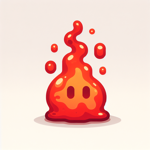 Un slime rojo prendido fuego RPG con estilo suave y simple.
Single Game Texture.  In-Game asset.  2d.  Blank background.  High contrast.  No shadows