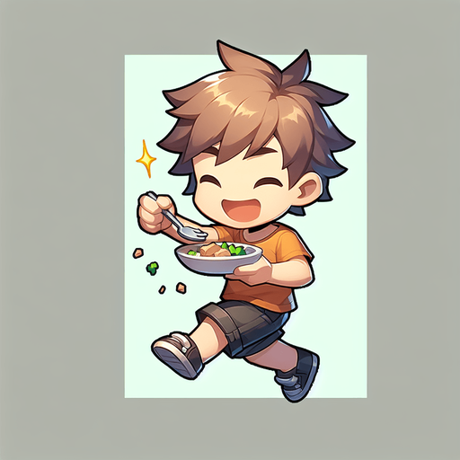 A boy eating slaps.
Single Game Texture. In-Game asset. 2d. Blank background. High contrast. No shadows.