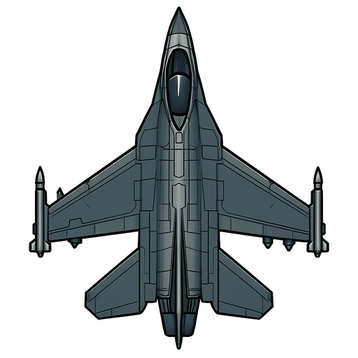 üstten görünümlü F 16 ile benzer ama daha gelişmiş gözüken savaş uçağı png resim.
In-Game asset.  2d.  High contrast.  No shadows