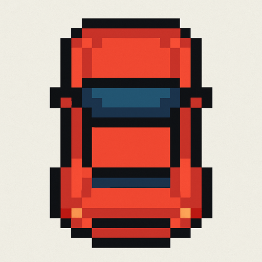 Red car top down 24 pixilated.
In-Game asset.  2d.  High contrast.  No shadows
