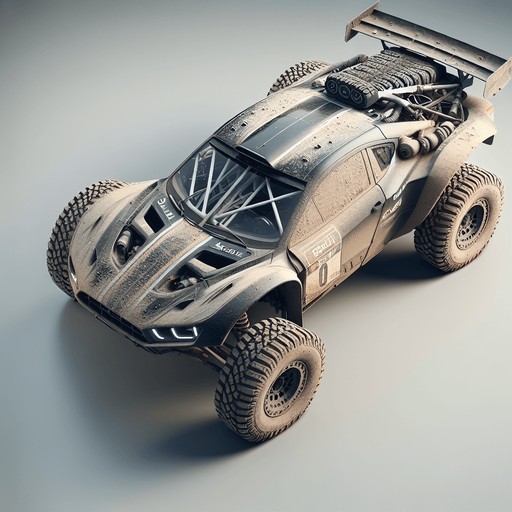 Photorealistic Cross-Country Dakar-Rally-Car from back,Top view.