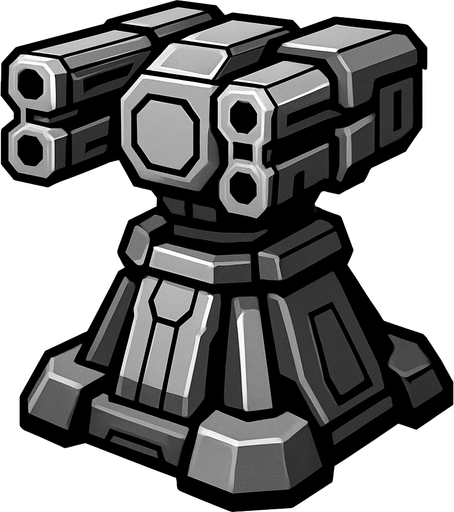 torreta futurista en escala de grises con aspecto default.
In-Game asset.  2d.  High contrast.  No shadows